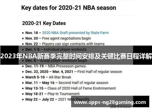 2023年NBA新赛季完整时间安排及关键比赛日程详解