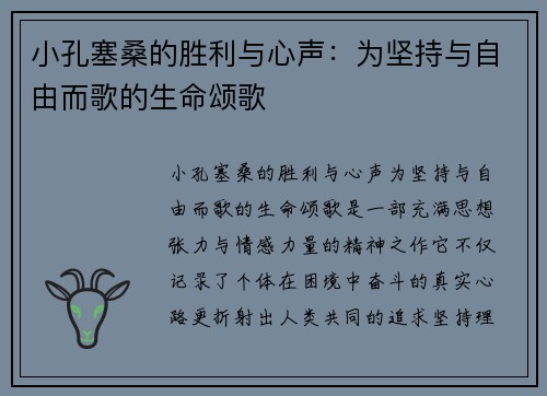 小孔塞桑的胜利与心声：为坚持与自由而歌的生命颂歌